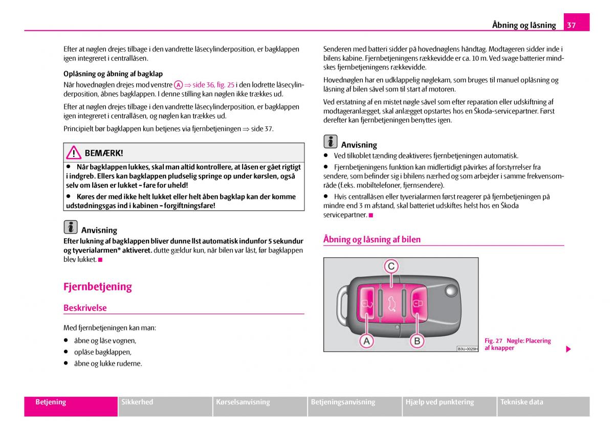 Skoda Superb I 1 Bilens instruktionsbog / page 38