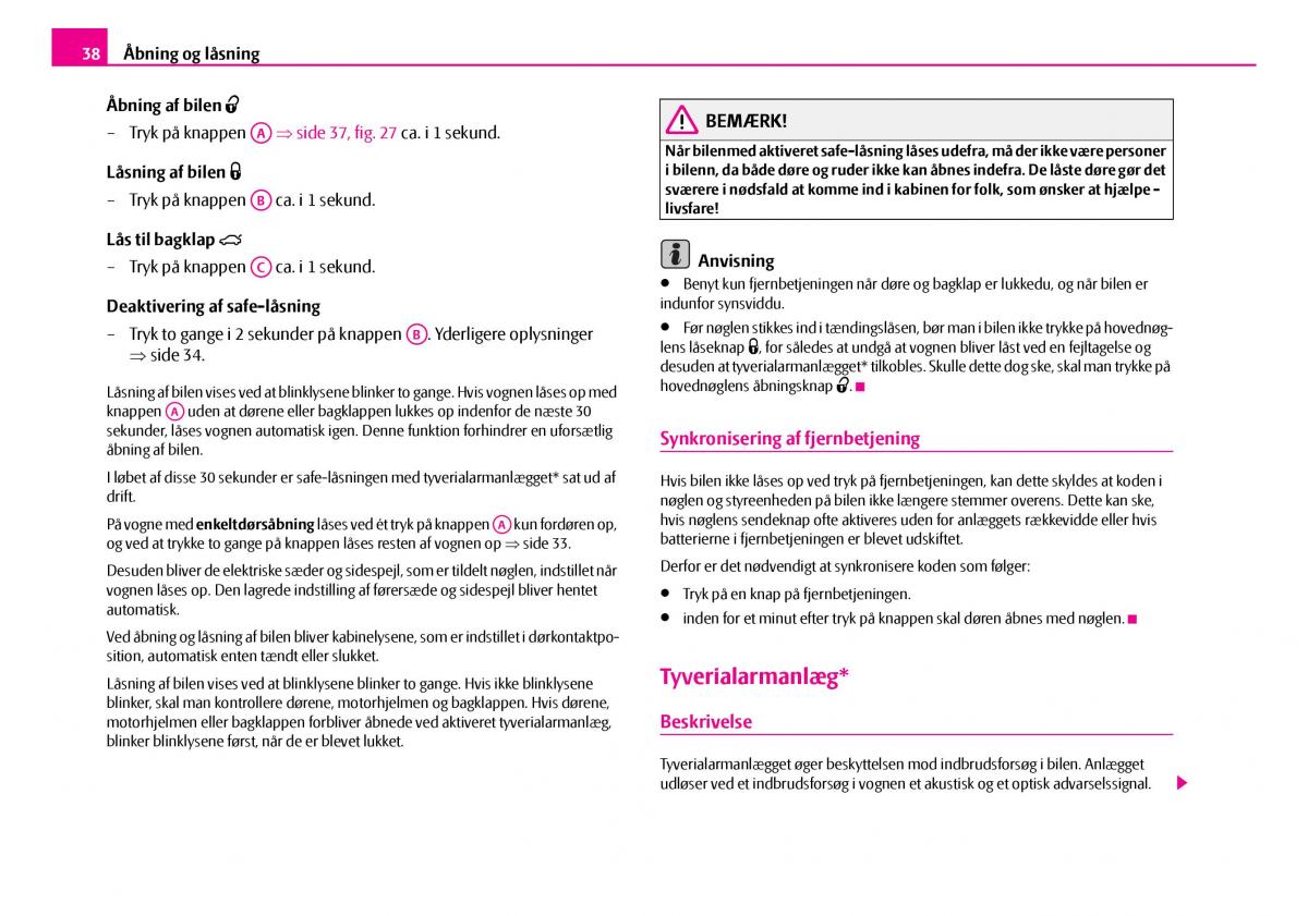 Skoda Superb I 1 Bilens instruktionsbog / page 39