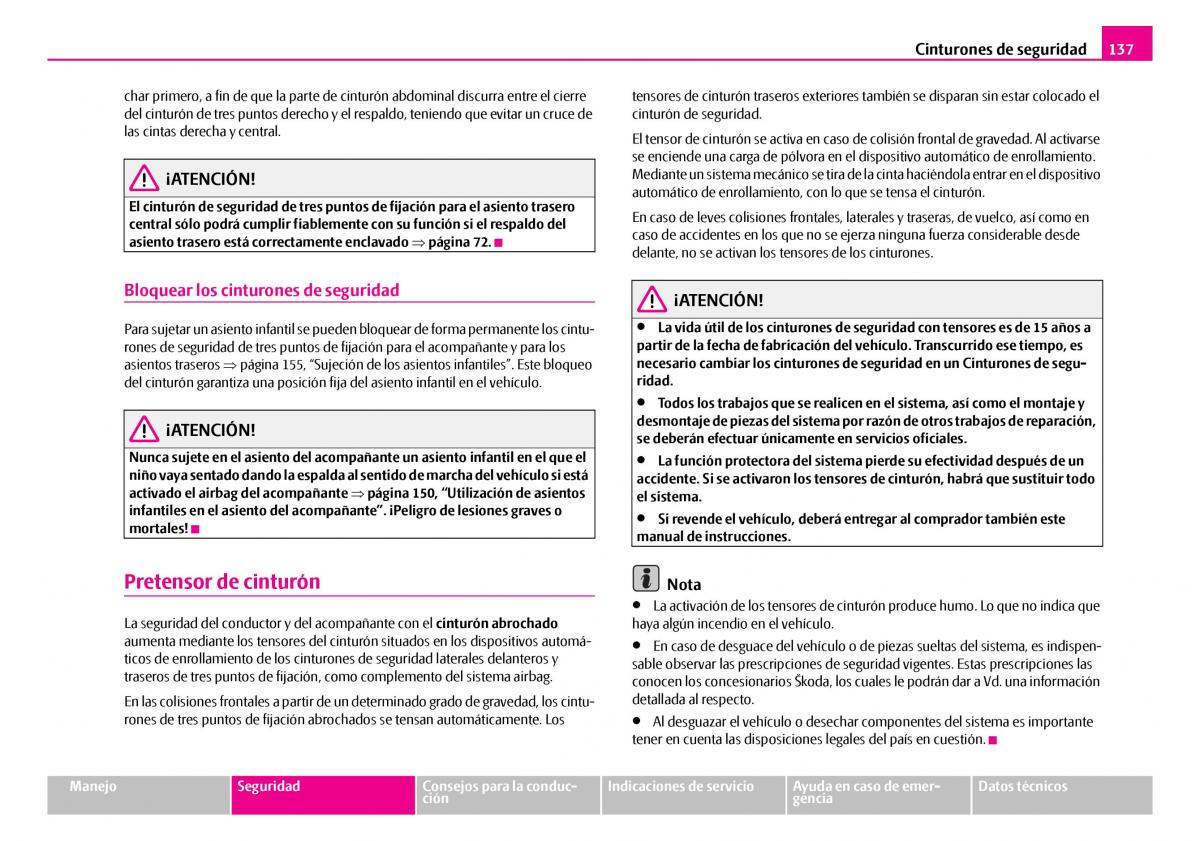 Skoda Superb I 1 manual del propietario / page 138