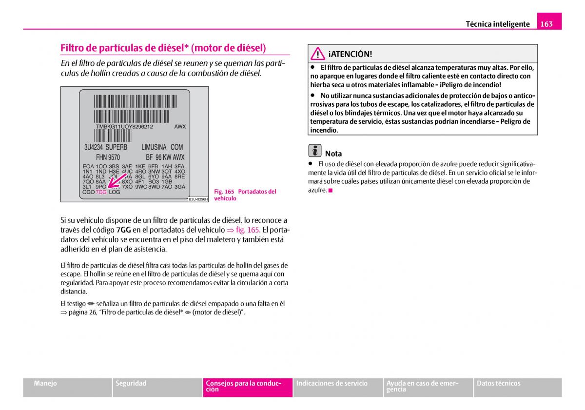 Skoda Superb I 1 manual del propietario / page 164