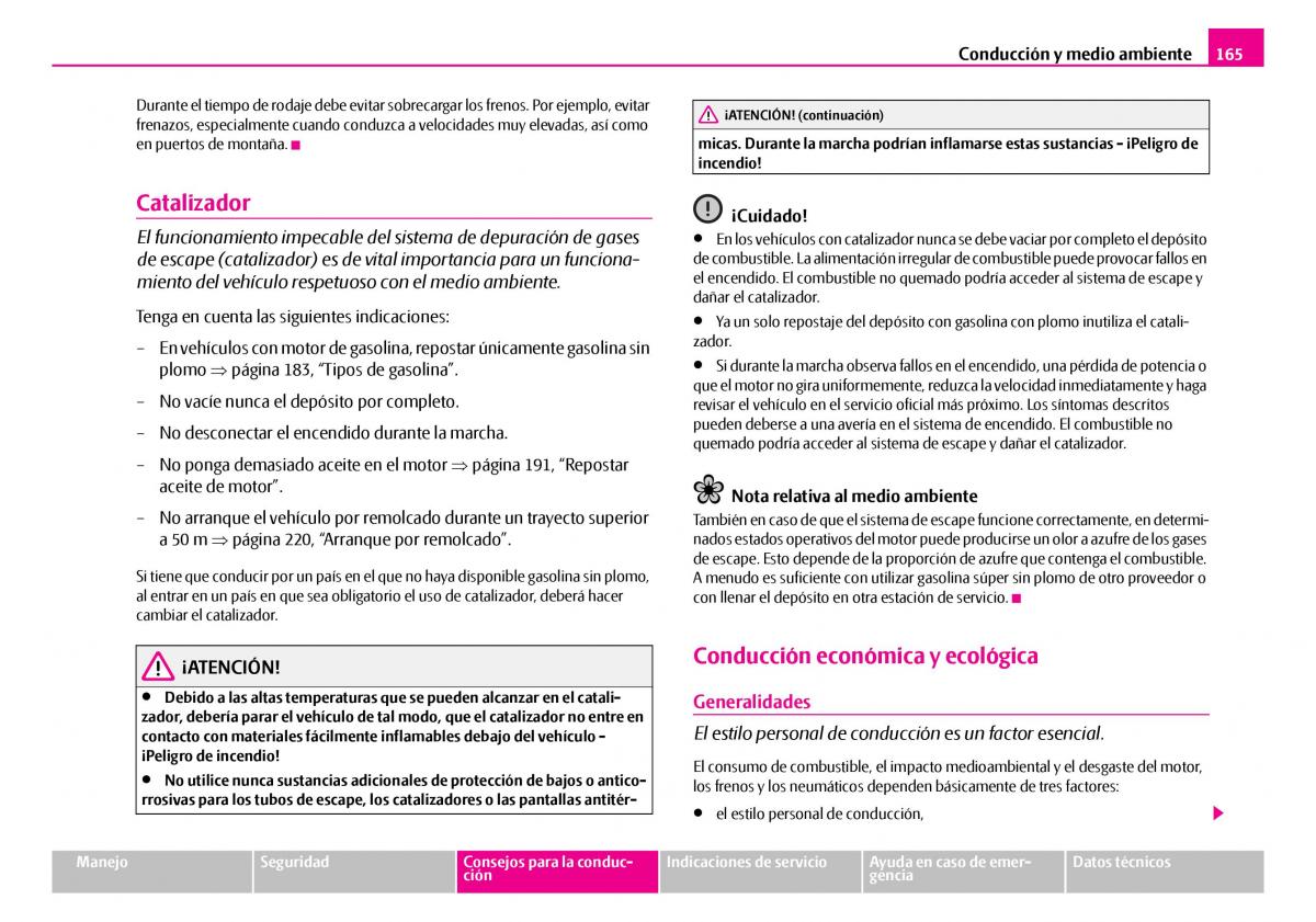 Skoda Superb I 1 manual del propietario / page 166