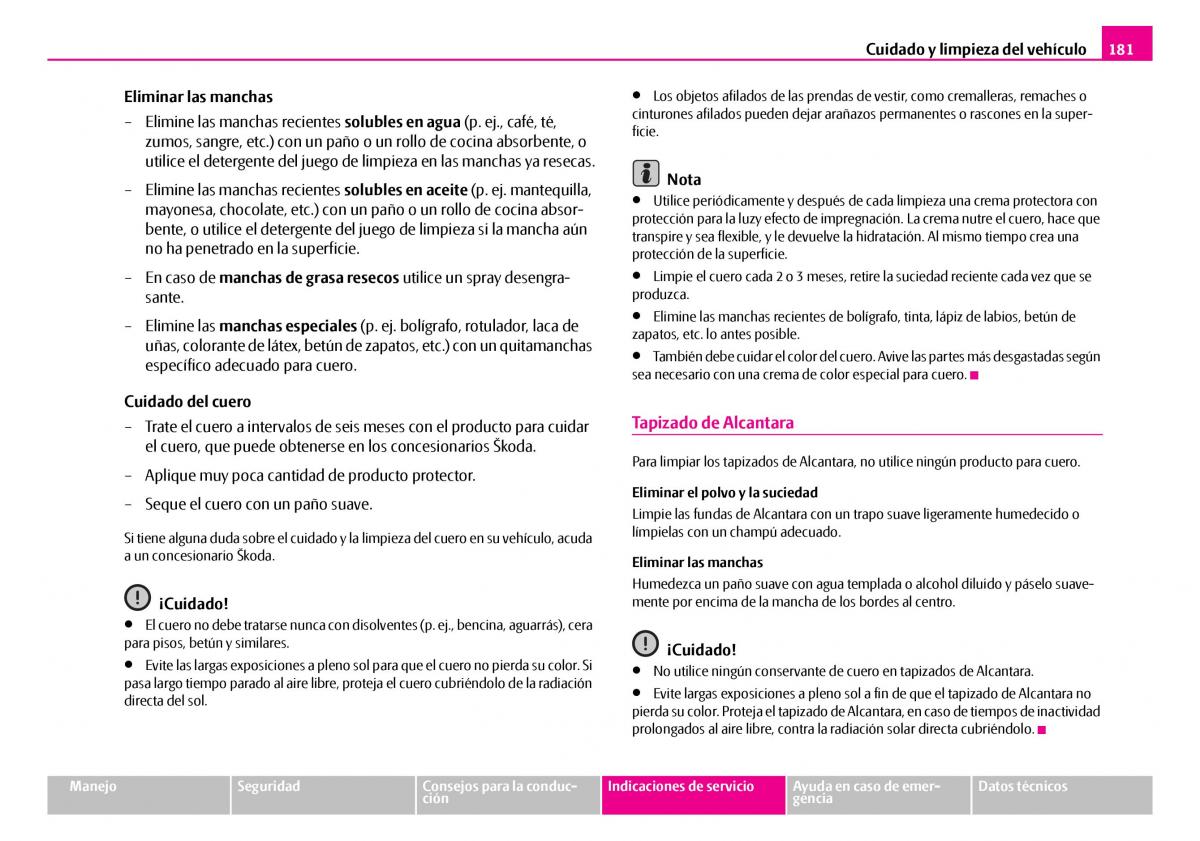 Skoda Superb I 1 manual del propietario / page 182