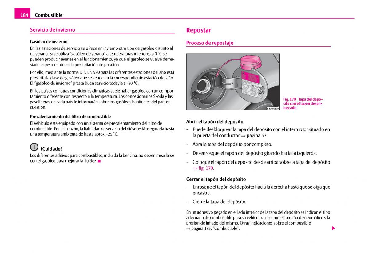 Skoda Superb I 1 manual del propietario / page 185