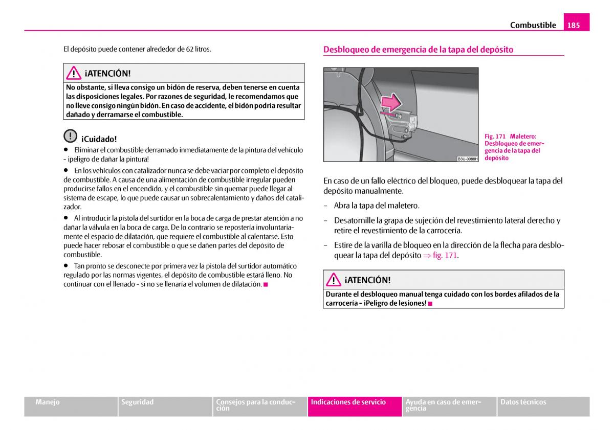 Skoda Superb I 1 manual del propietario / page 186