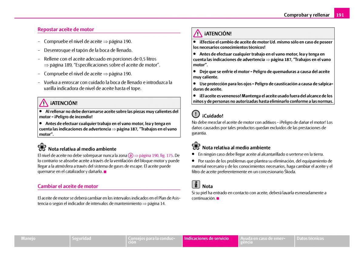 Skoda Superb I 1 manual del propietario / page 192