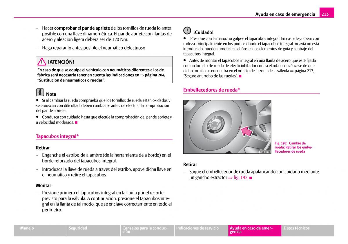 Skoda Superb I 1 manual del propietario / page 214