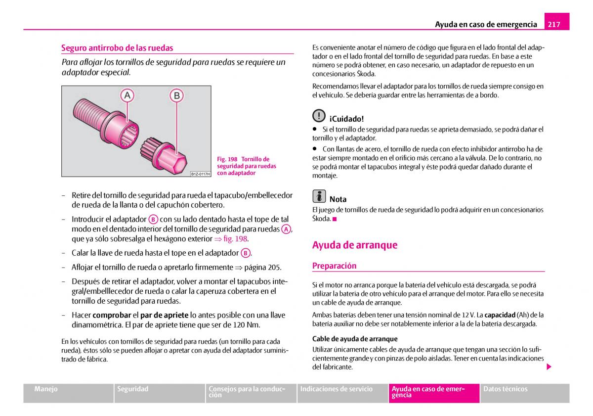 Skoda Superb I 1 manual del propietario / page 218