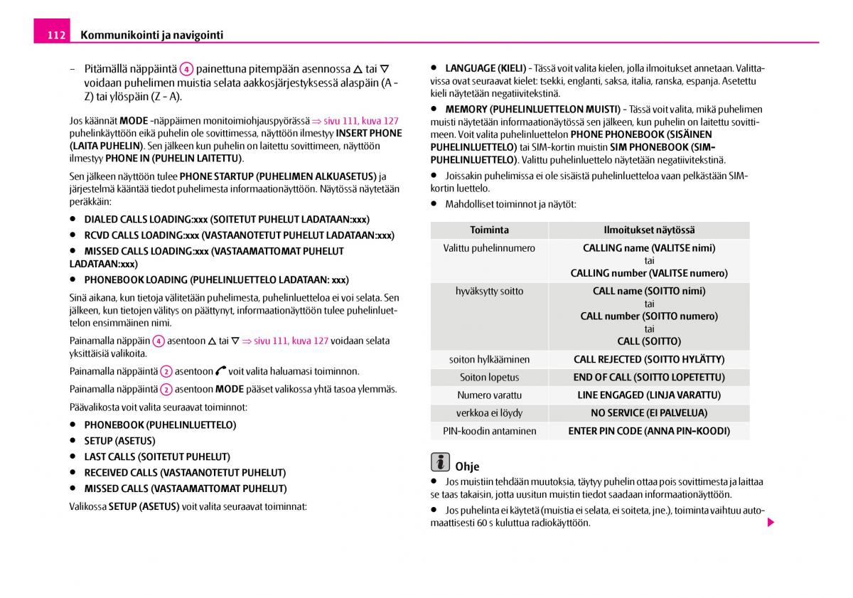 Skoda Superb I 1 omistajan kasikirja / page 113