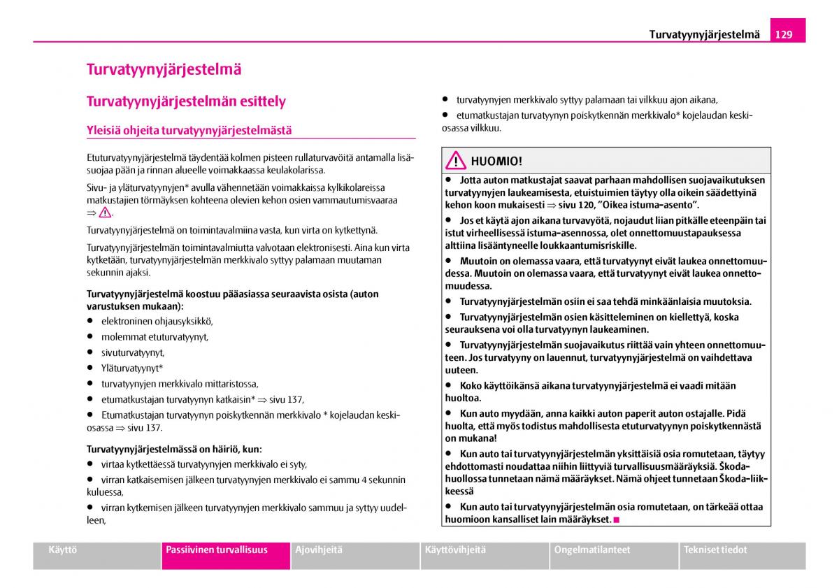 Skoda Superb I 1 omistajan kasikirja / page 130