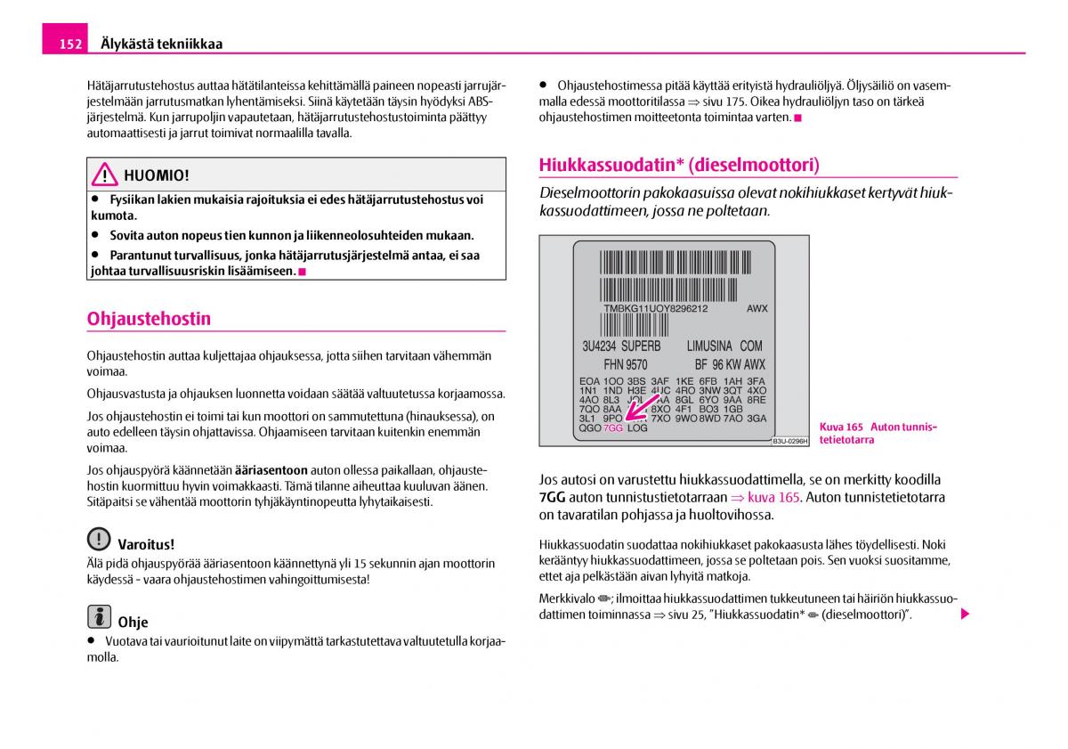 Skoda Superb I 1 omistajan kasikirja / page 153