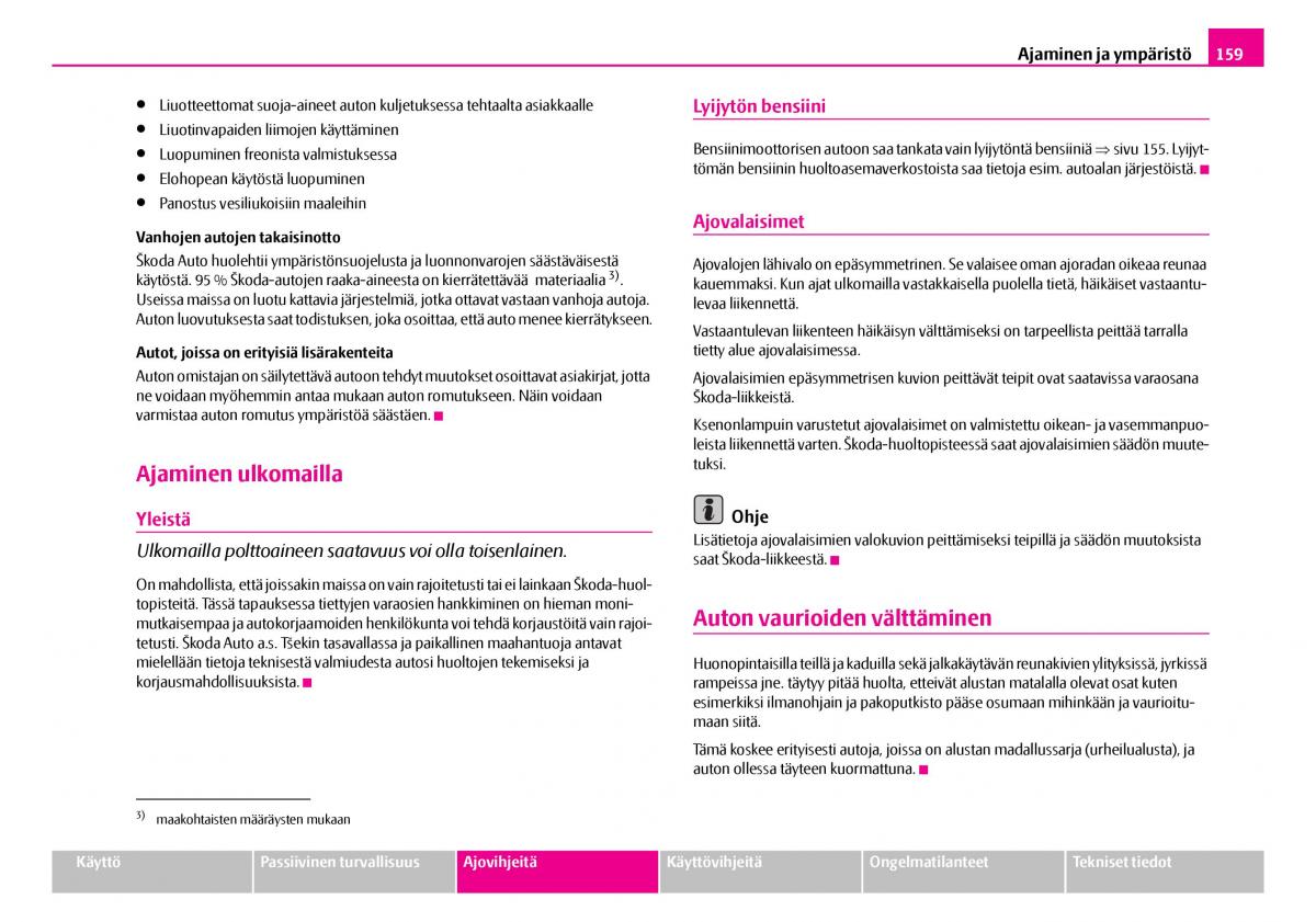 Skoda Superb I 1 omistajan kasikirja / page 160
