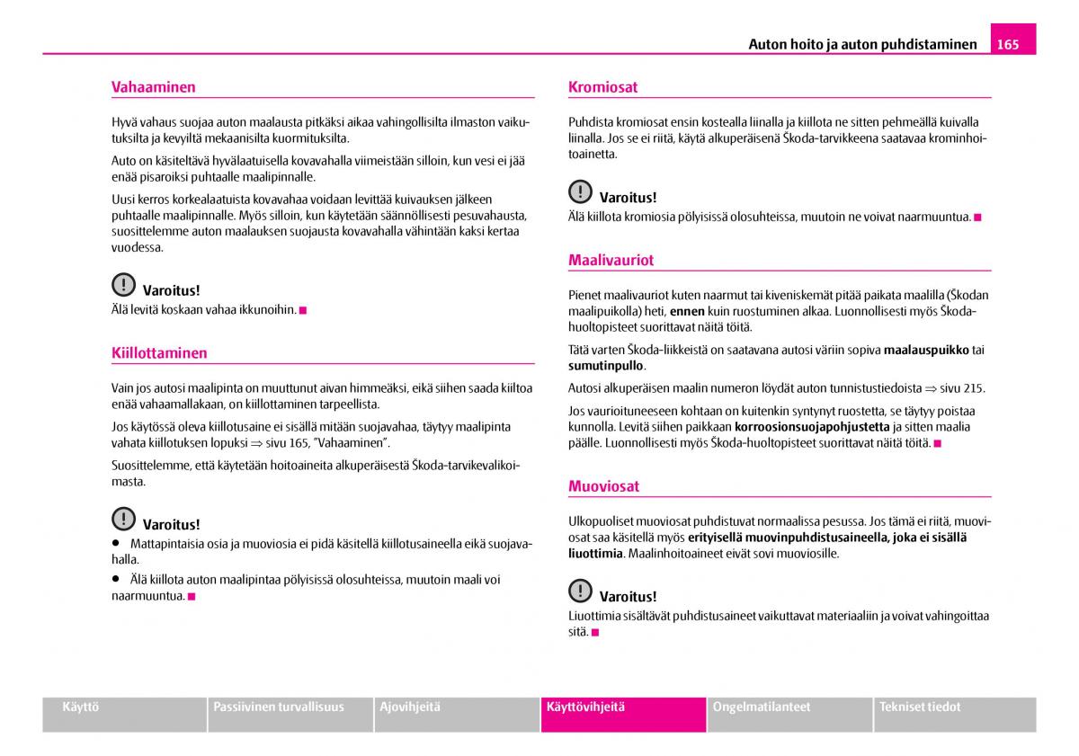 Skoda Superb I 1 omistajan kasikirja / page 166