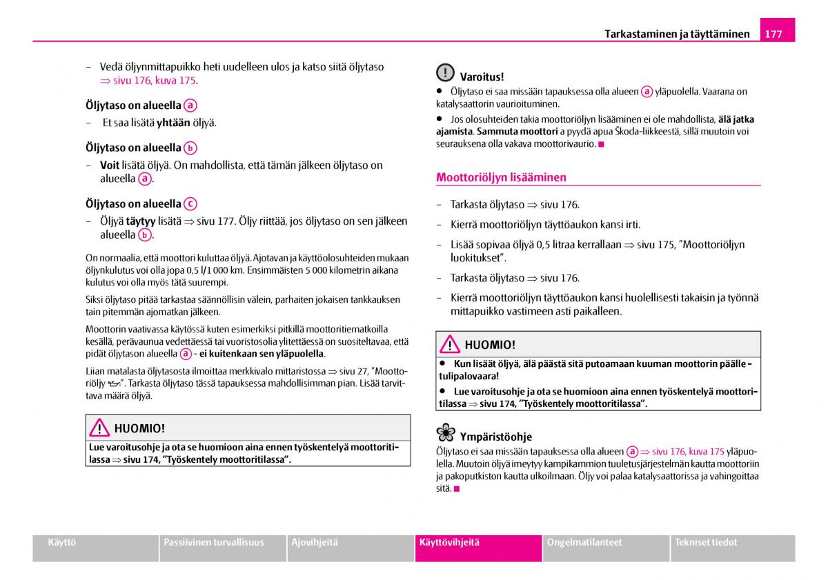 Skoda Superb I 1 omistajan kasikirja / page 178