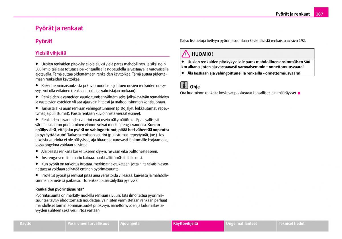 Skoda Superb I 1 omistajan kasikirja / page 188