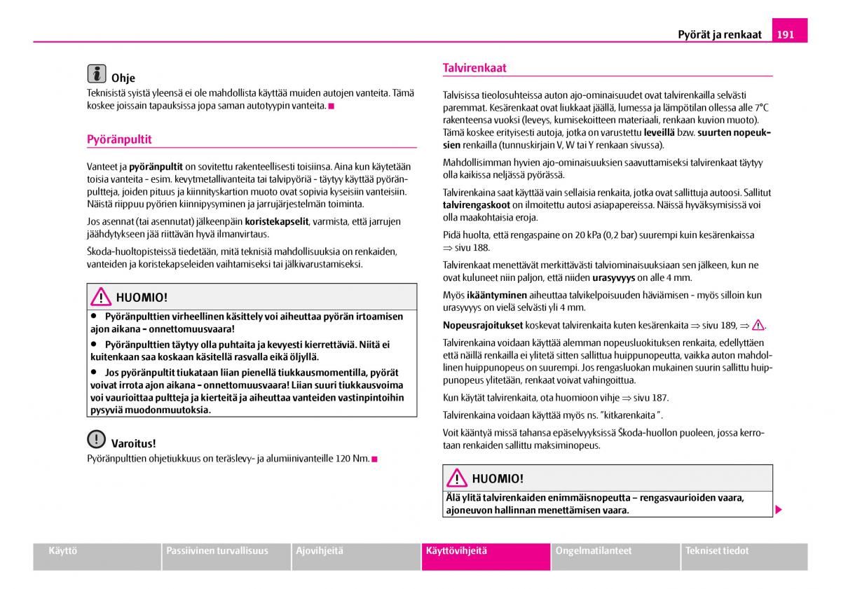 Skoda Superb I 1 omistajan kasikirja / page 192