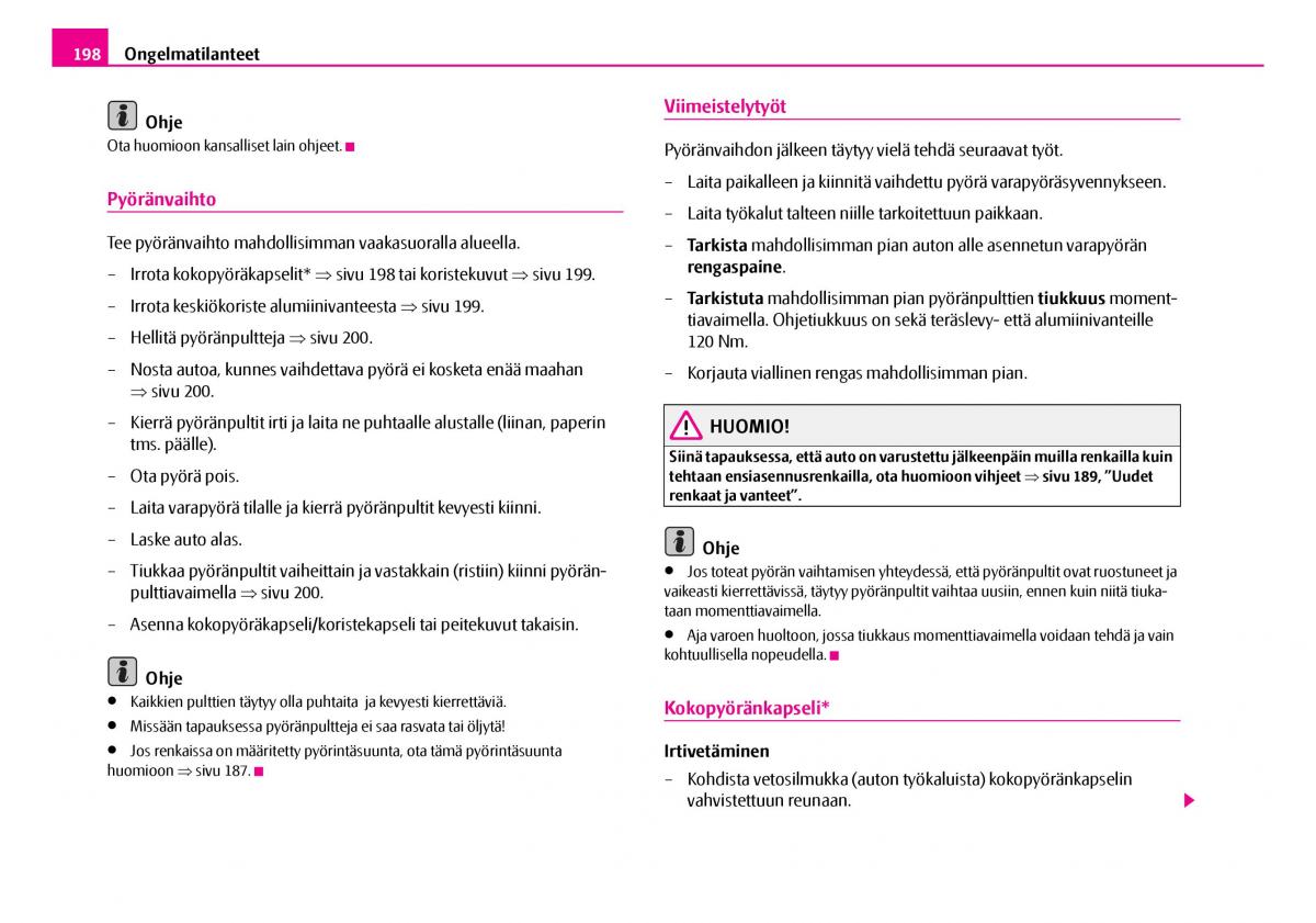 Skoda Superb I 1 omistajan kasikirja / page 199