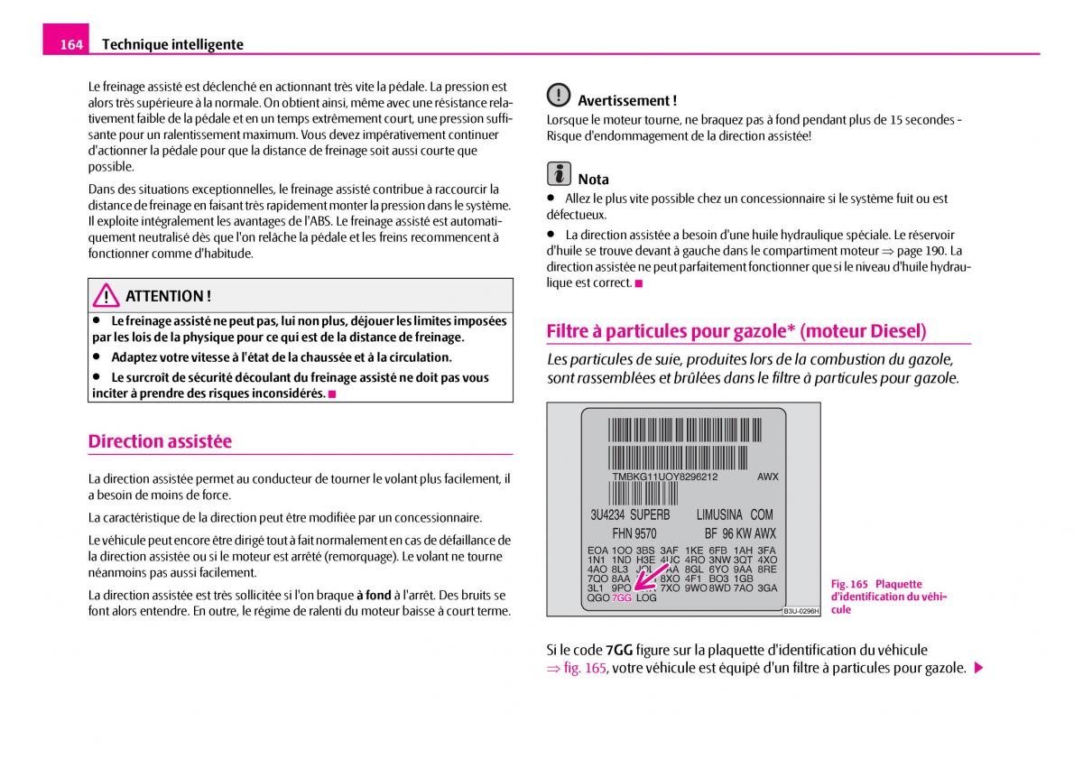Skoda Superb I 1 manuel du proprietaire / page 165