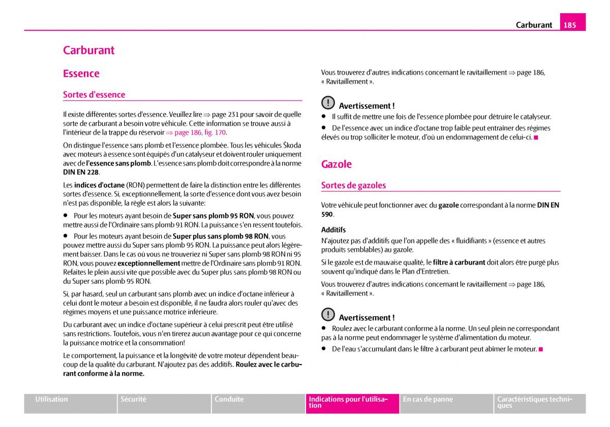 Skoda Superb I 1 manuel du proprietaire / page 186