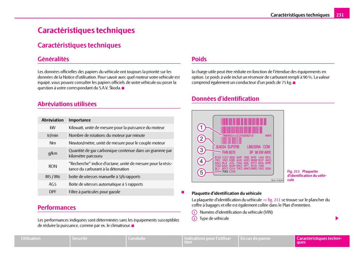 Skoda Superb I 1 manuel du proprietaire / page 232