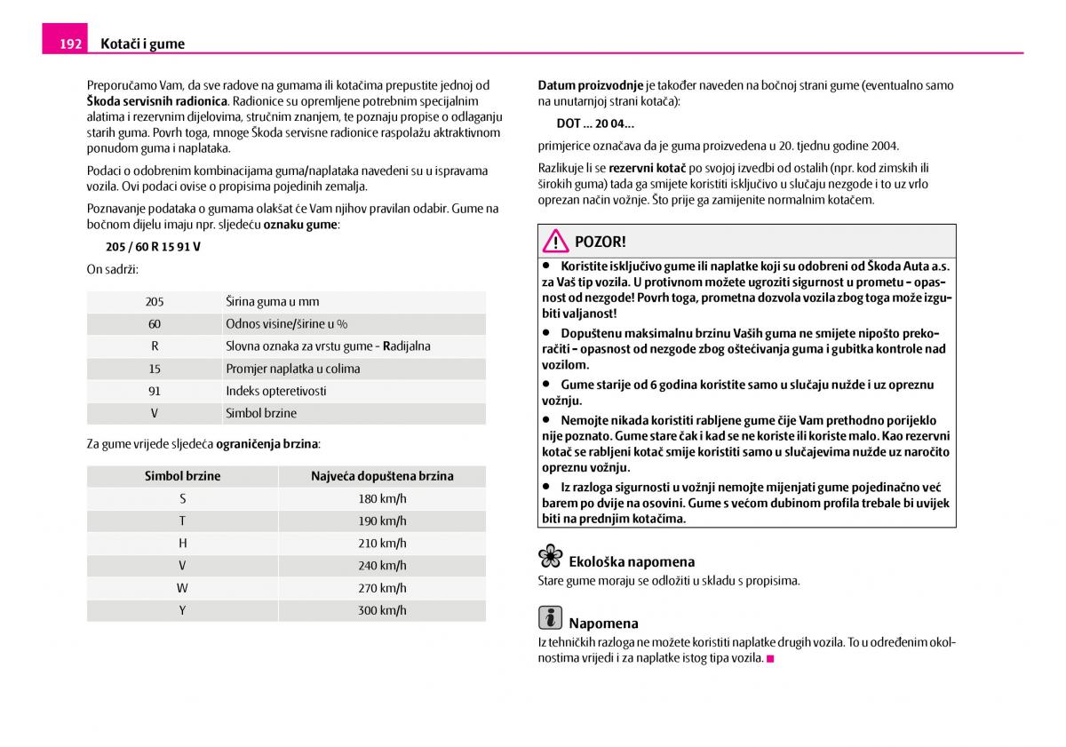 Skoda Superb I 1 vlasnicko uputstvo / page 193