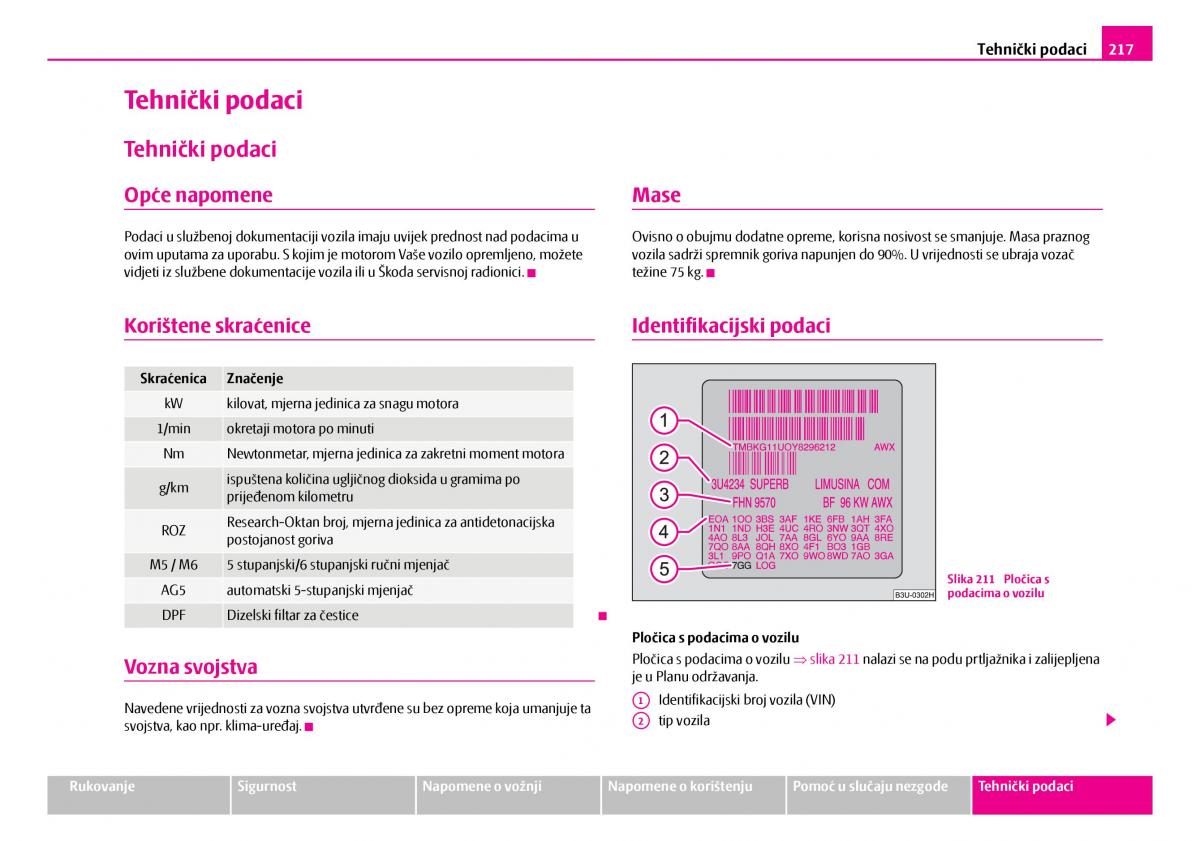 Skoda Superb I 1 vlasnicko uputstvo / page 218