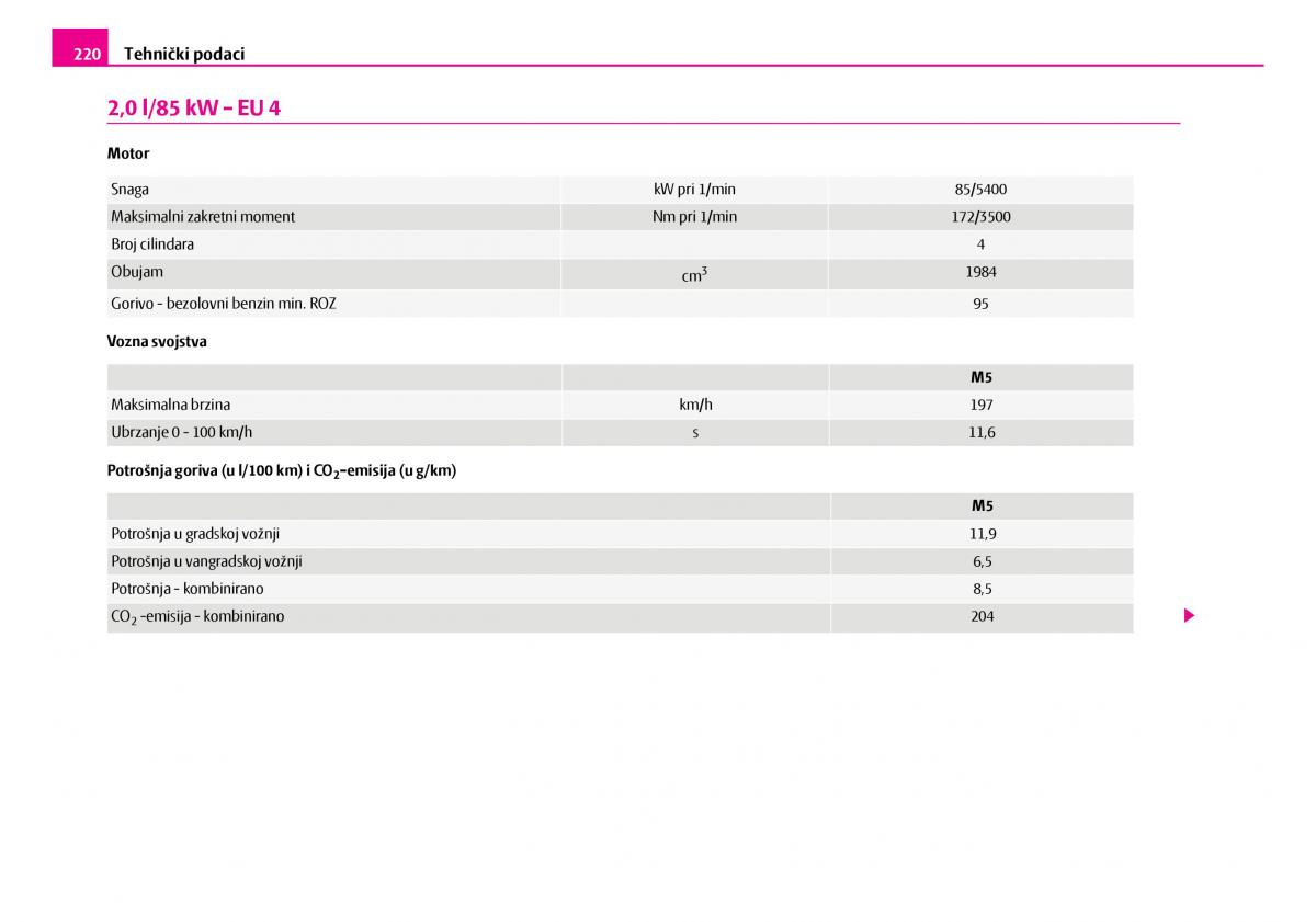 Skoda Superb I 1 vlasnicko uputstvo / page 221