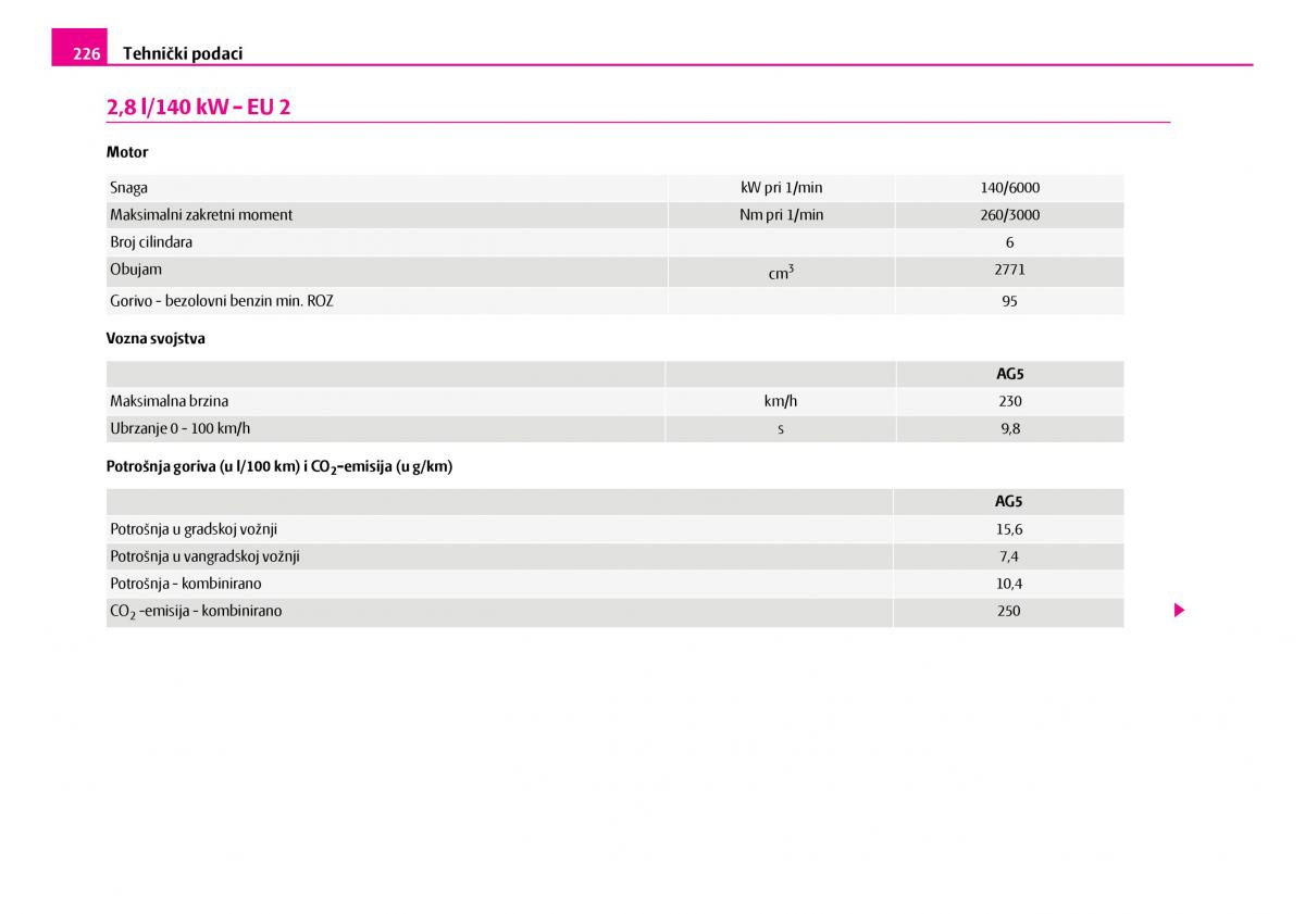 Skoda Superb I 1 vlasnicko uputstvo / page 227