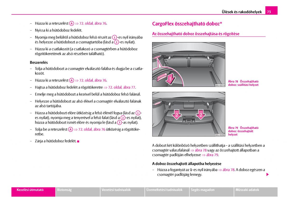 Skoda Superb I 1 Kezelesi utmutato / page 74