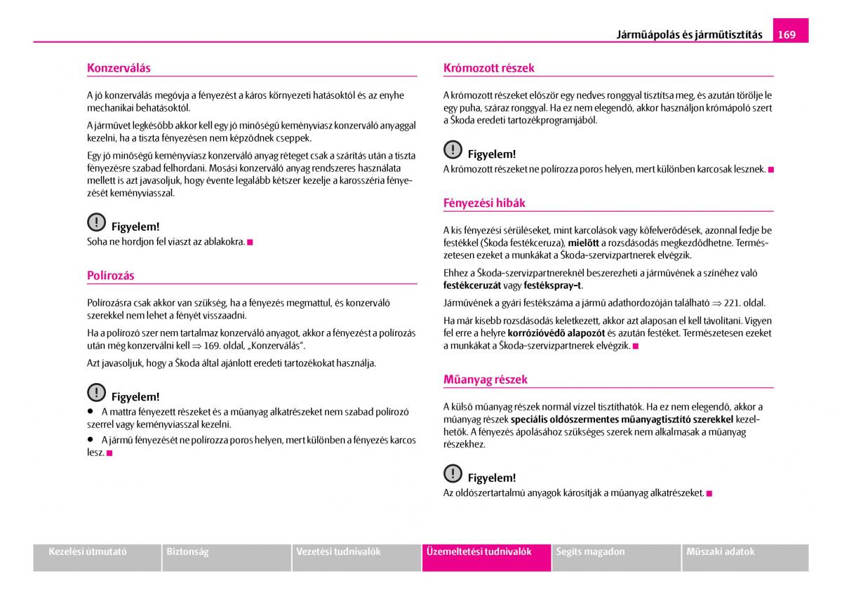 Skoda Superb I 1 Kezelesi utmutato / page 170