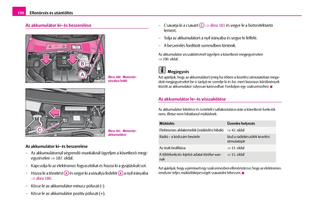 Skoda Superb I 1 Kezelesi utmutato / page 191