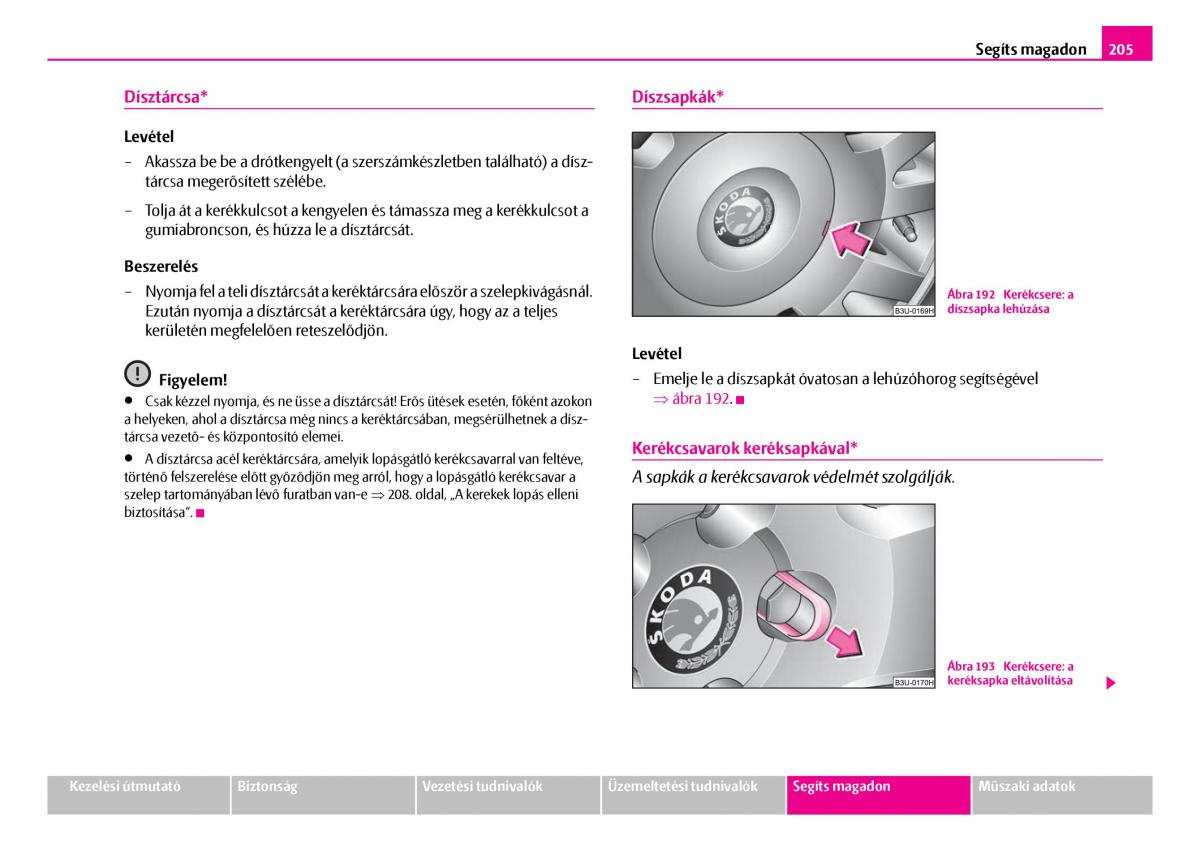 Skoda Superb I 1 Kezelesi utmutato / page 206