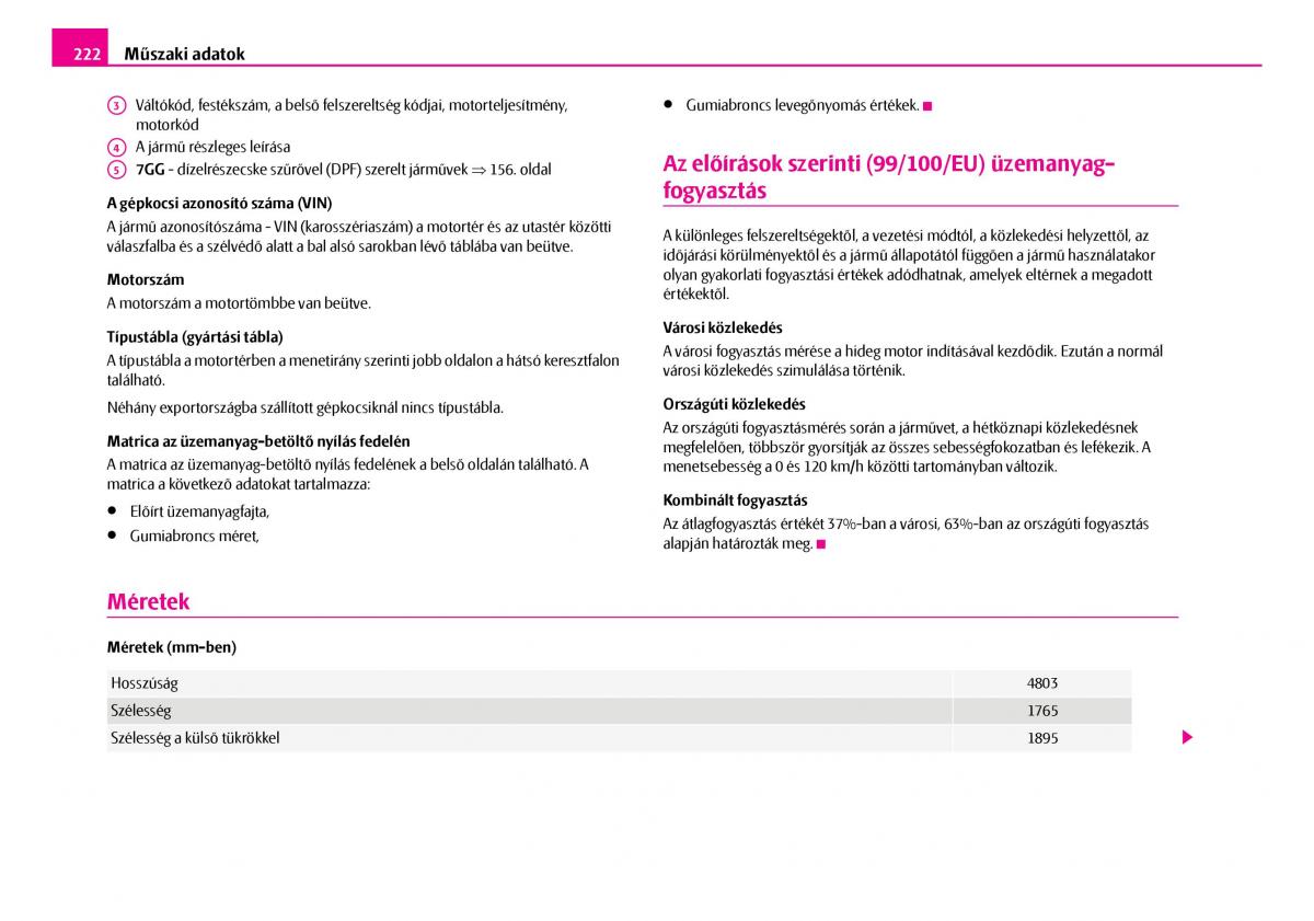 Skoda Superb I 1 Kezelesi utmutato / page 223