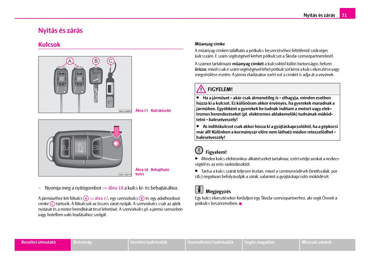 Skoda Superb I 1 Kezelesi utmutato / page 32