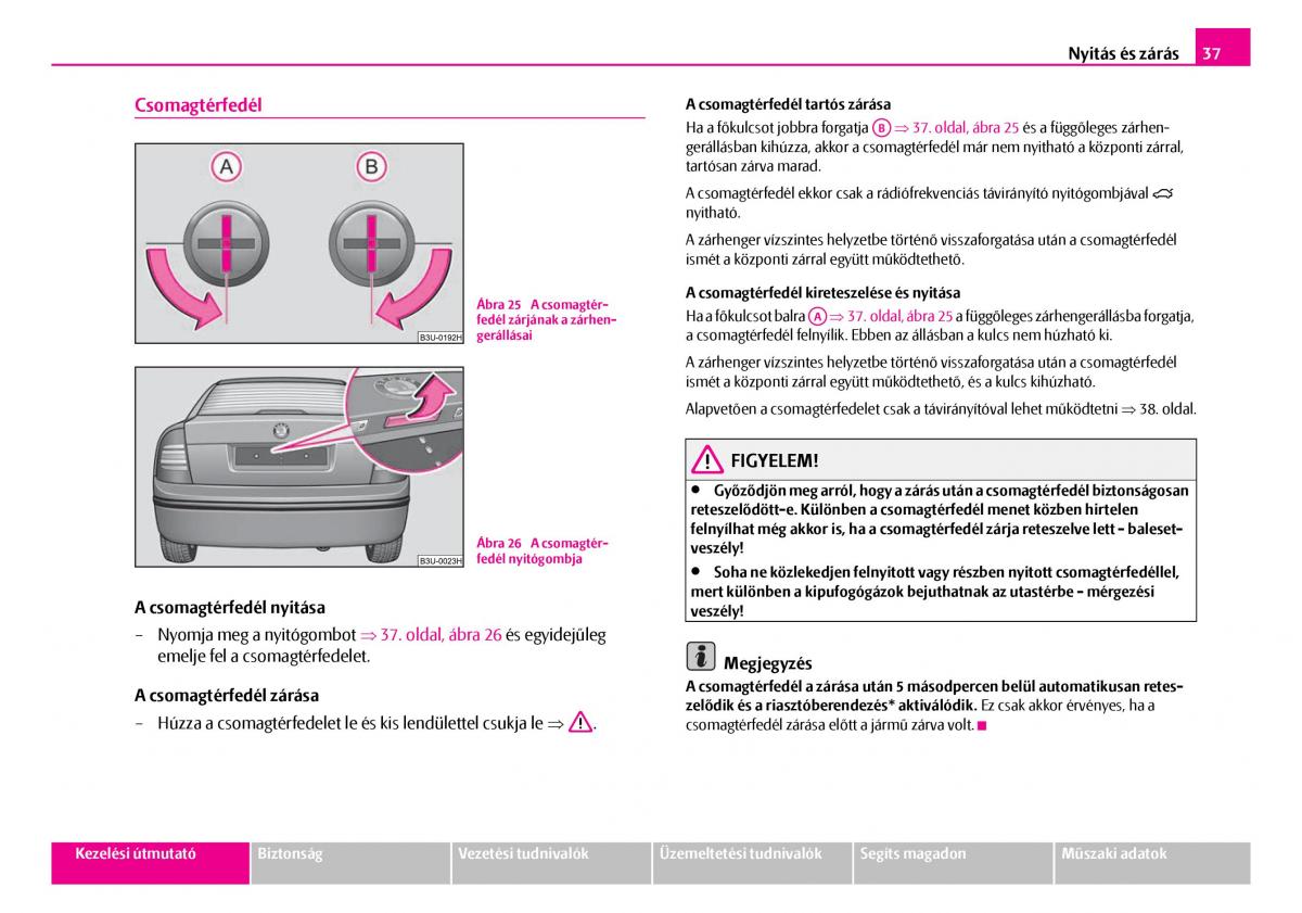 Skoda Superb I 1 Kezelesi utmutato / page 38