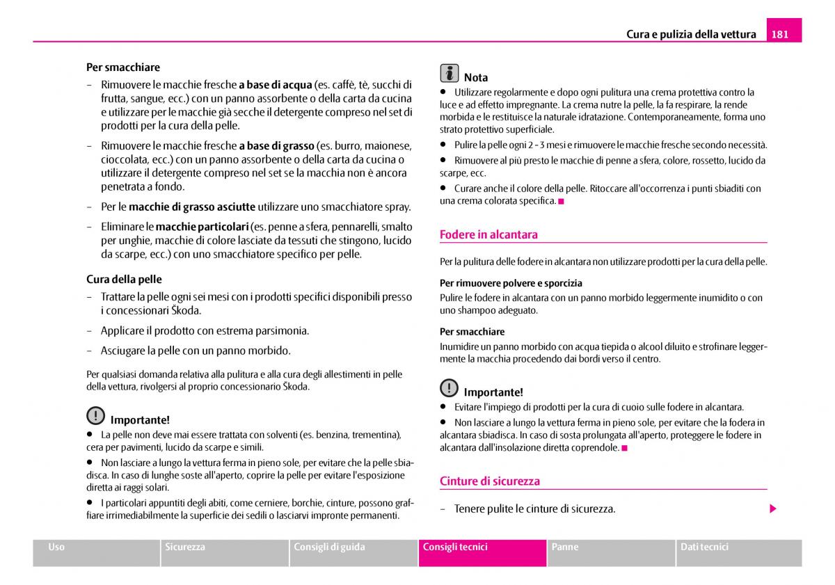 Skoda Superb I 1 manuale del proprietario / page 182