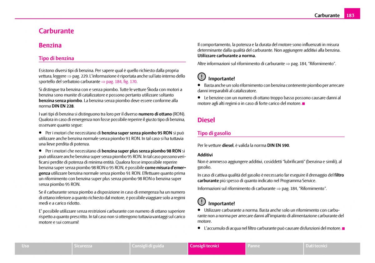 Skoda Superb I 1 manuale del proprietario / page 184