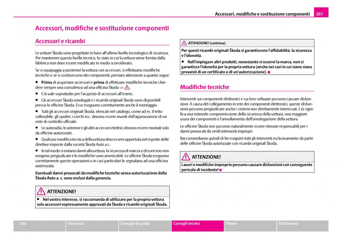 Skoda Superb I 1 manuale del proprietario / page 208