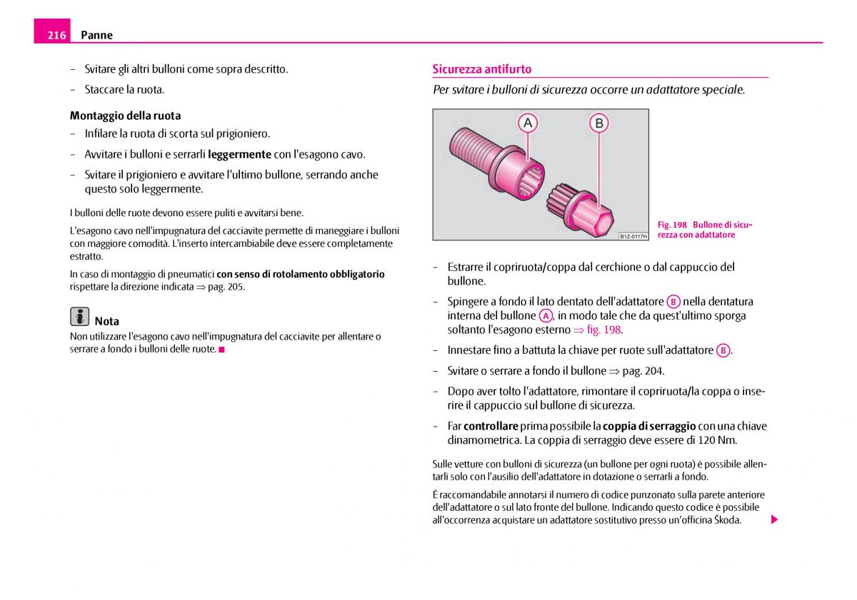 Skoda Superb I 1 manuale del proprietario / page 217