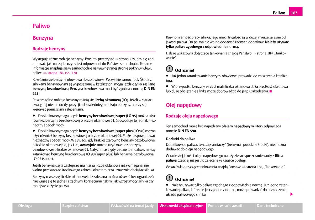 Skoda Superb I 1 instrukcja obslugi / page 184