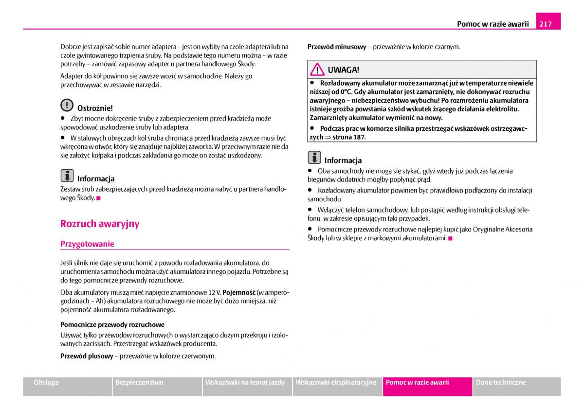 Skoda Superb I 1 instrukcja obslugi / page 218