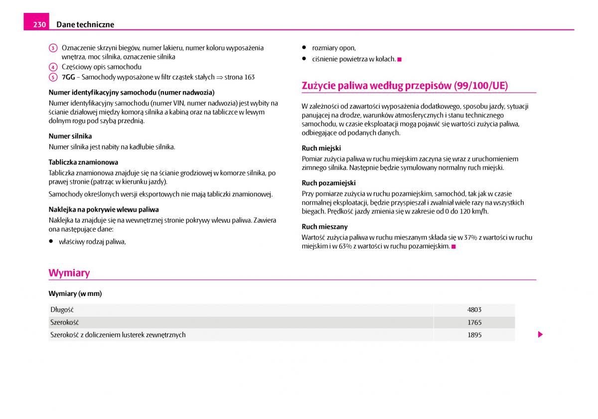 Skoda Superb I 1 instrukcja obslugi / page 231