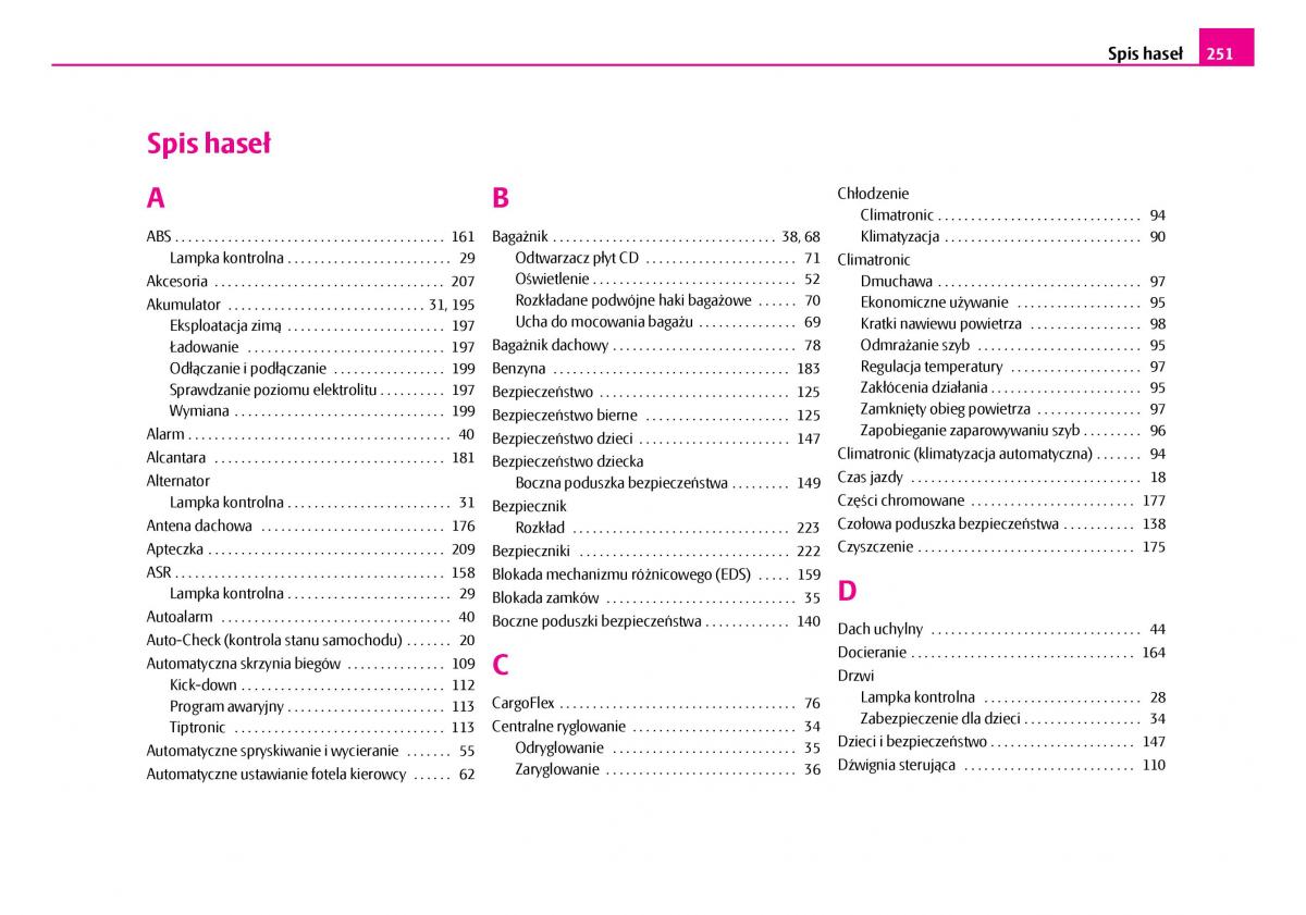 Skoda Superb I 1 instrukcja obslugi / page 252