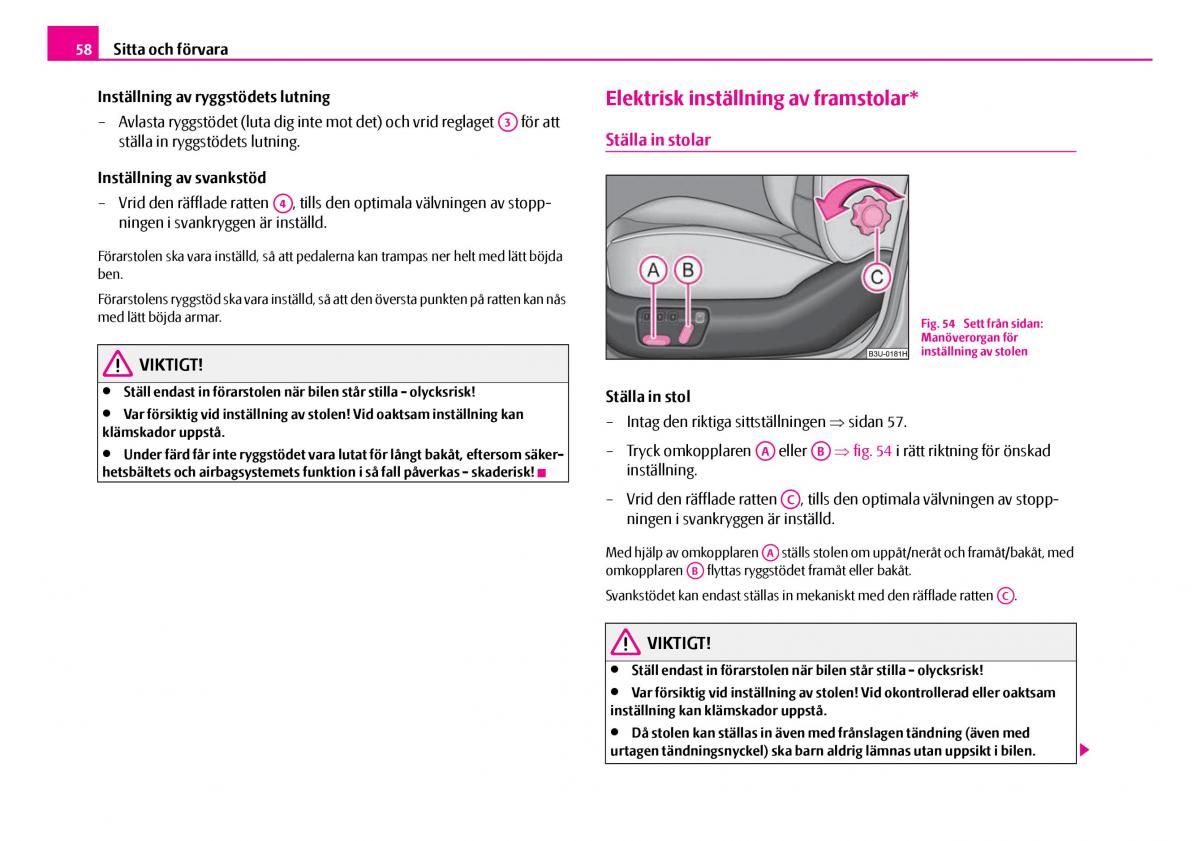 Skoda Superb I 1 instruktionsbok / page 59