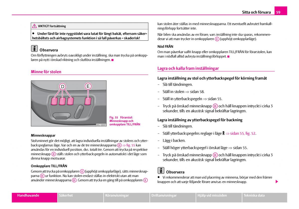 Skoda Superb I 1 instruktionsbok / page 60