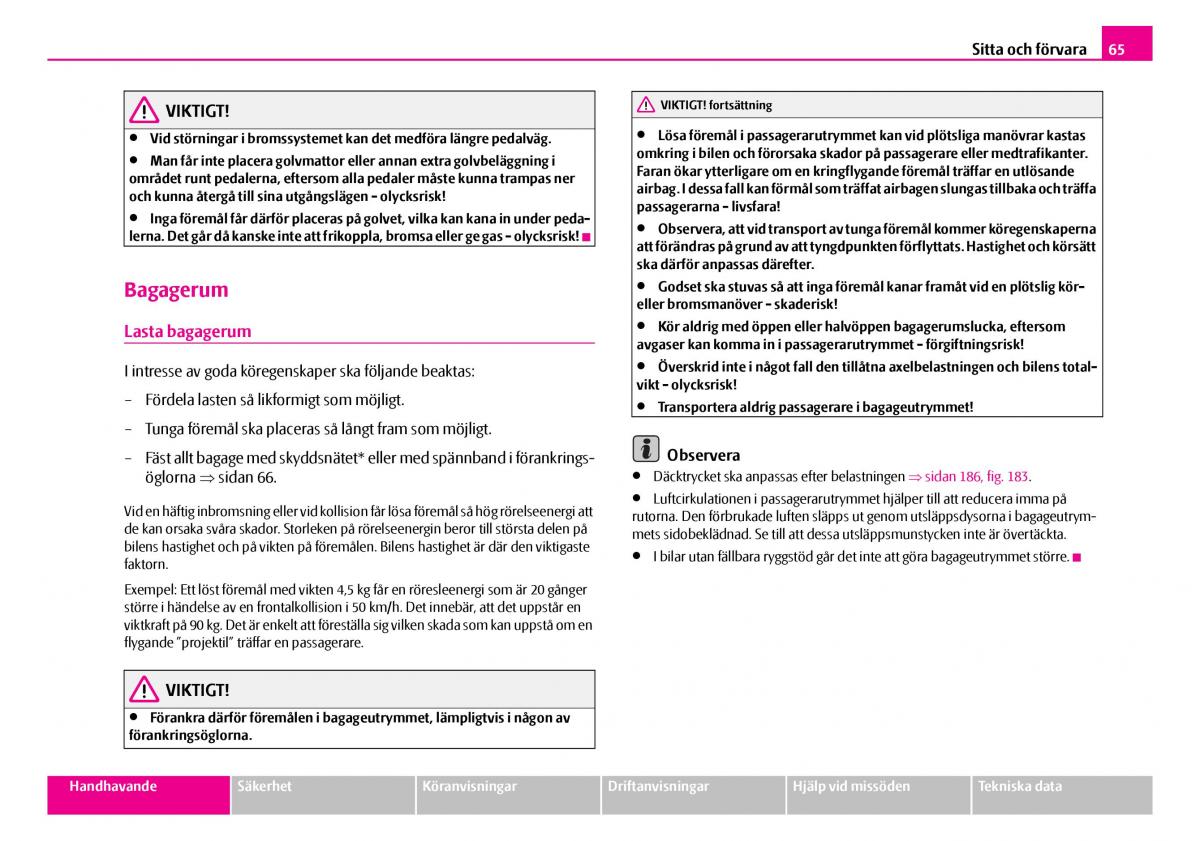 Skoda Superb I 1 instruktionsbok / page 66