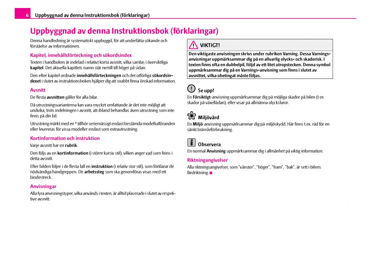 Skoda Superb I 1 instruktionsbok / page 7