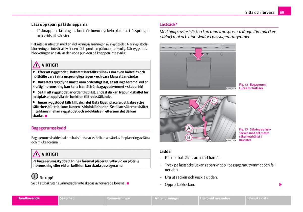 Skoda Superb I 1 instruktionsbok / page 70