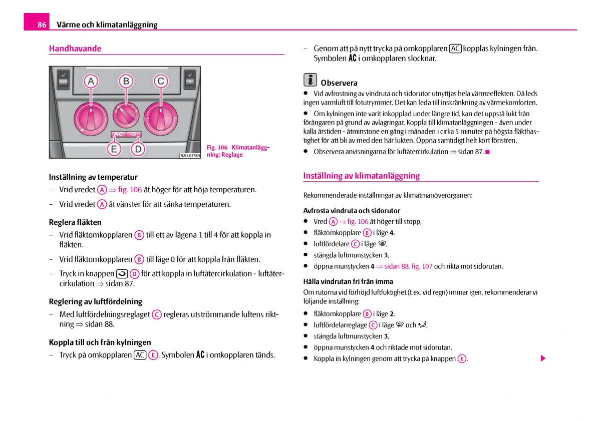 Skoda Superb I 1 instruktionsbok / page 87