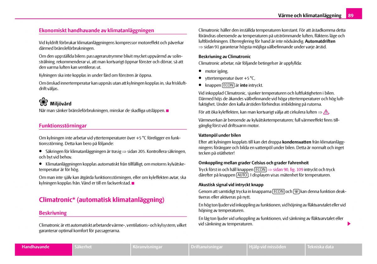 Skoda Superb I 1 instruktionsbok / page 90