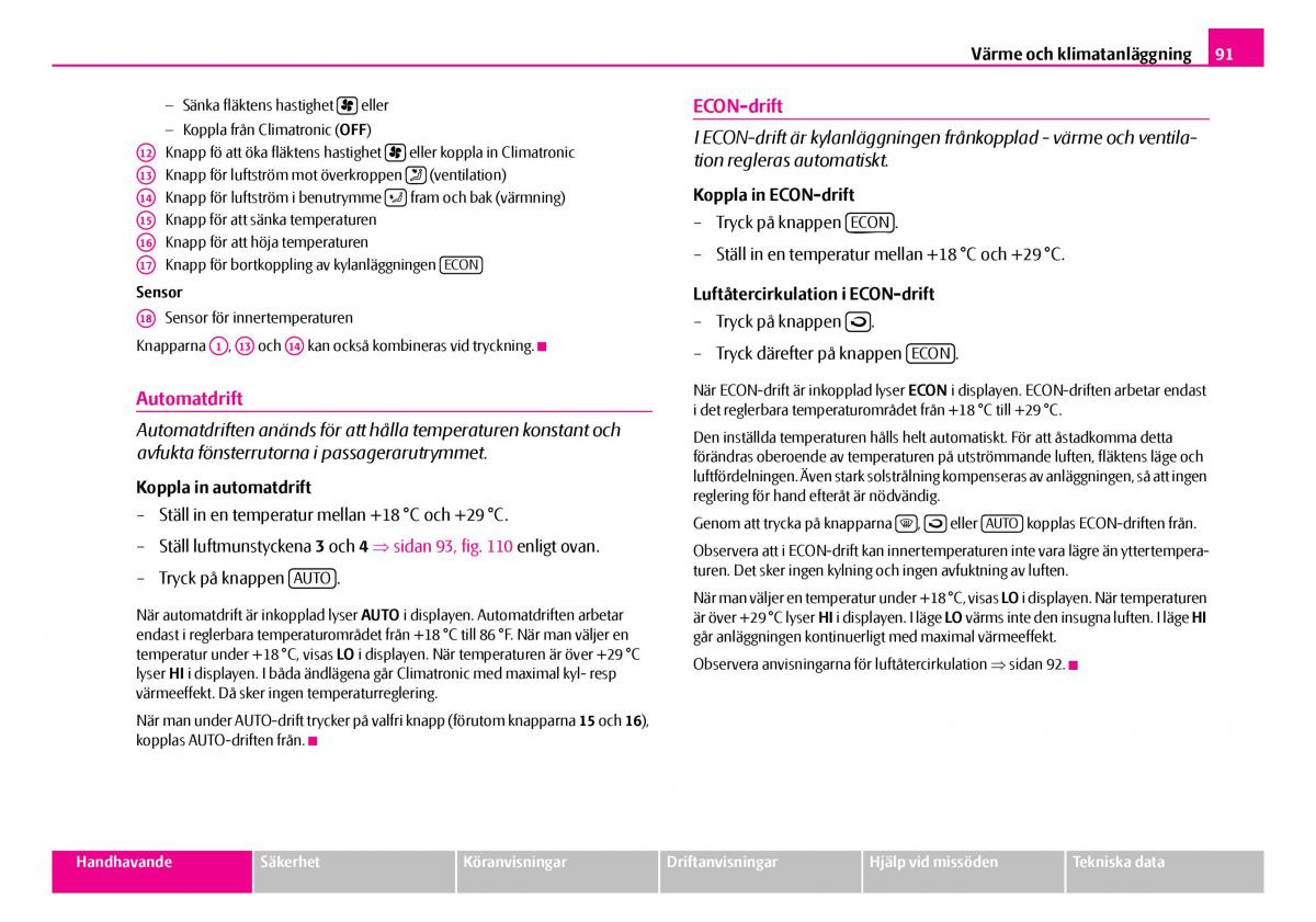 Skoda Superb I 1 instruktionsbok / page 92